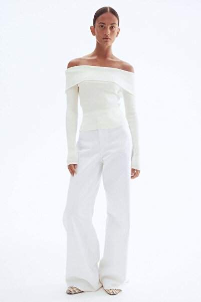 H&M بلوزة مكشوفة الكتفين من نسيج مضلع