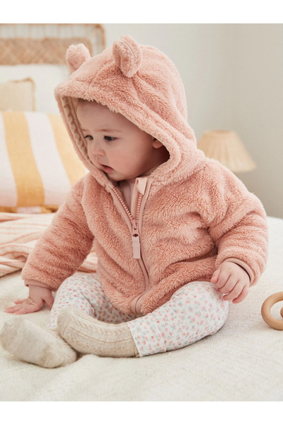 Next Baby Pembe Polar Bebek Kapüşonlu Mont/Ceket