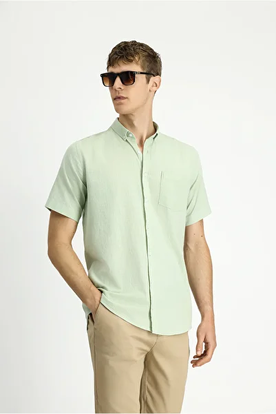 Kiğılı Short Sleeve Relaxed Fit Buttoned Collar Linen Look Cotton Sports Shirt