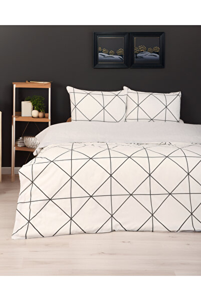 Sares Home طقم غطاء لحاف فردي بنمط هندسي، ملاءة سرير للاستخدام في اتجاهين، رمادي عادي