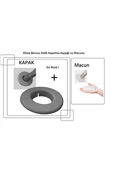beratsogutma Klima Borusu Montaj Deliği Kapatma Dekoratif Kapak ( Gri ) Renk Kapak + Macun