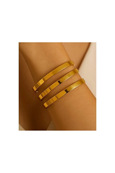 staınless steel Çelik Gold 3 Adet Kalın Ajda Bilezik 7.5cm