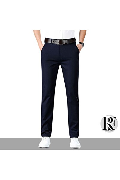 Genel Markalar Lacivert Erkek Regular Fit Pamuklu Esnek Keten Pantolon 4 Mevsim