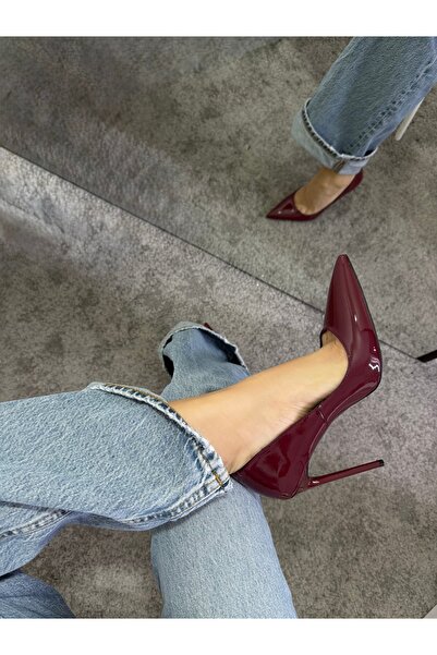 MYVOLANTE Kadın Bordo  Rugan Tabanı Kırmızı Stiletto Model Klasik Topuklu Aya...