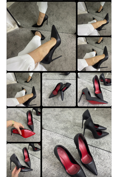 MYVOLANTE Women's Black Red Sole Stiletto Model Classic Heeled Shoes