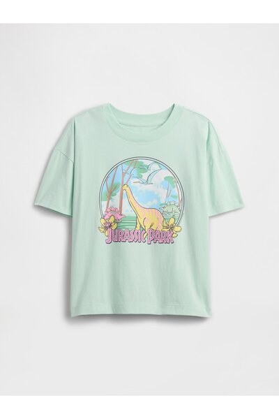 GAP Kız Çocuk Yeşil Jurassic Park Grafik Baskılı T-Shirt