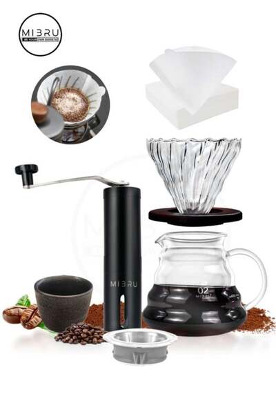 MIBRU V60 Coffee set 600ml Glass Server New Shape Dripper with Wooden Base pour over