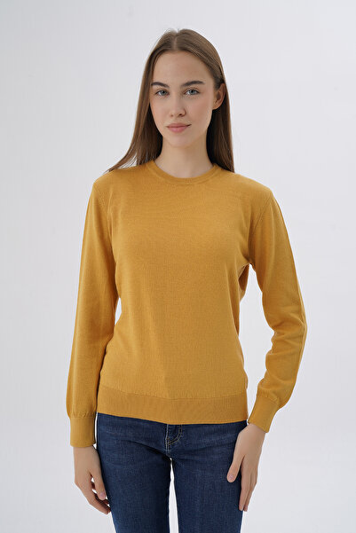 Trist Star بلوزة منسوجة برقبة دائرية من القطن العضوي بنسبة 100% بلون الخردل