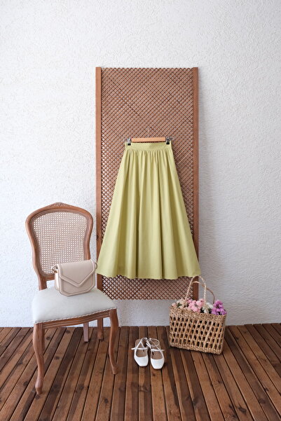 KÜÇÜĞÜM BUTİK Pistachio Green Flared Gathered Poplin Skirt