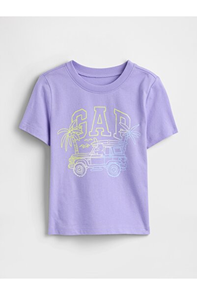 GAP Erkek Bebek Açık Lila Logo Grafikli T-Shirt