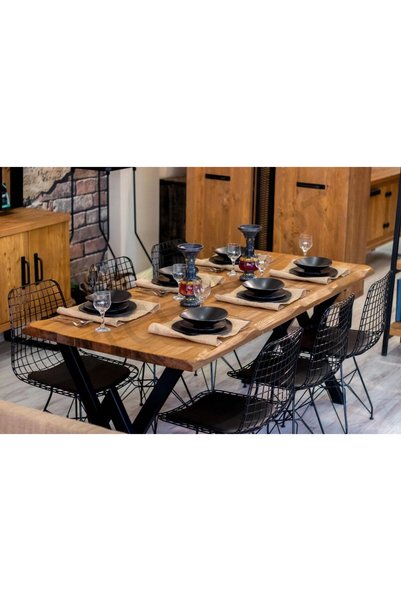 NT Concept Ntconcept Vinne Doğal Ağaç Mutfak Masası(85cm-150cm Masa+4 Sandalye)