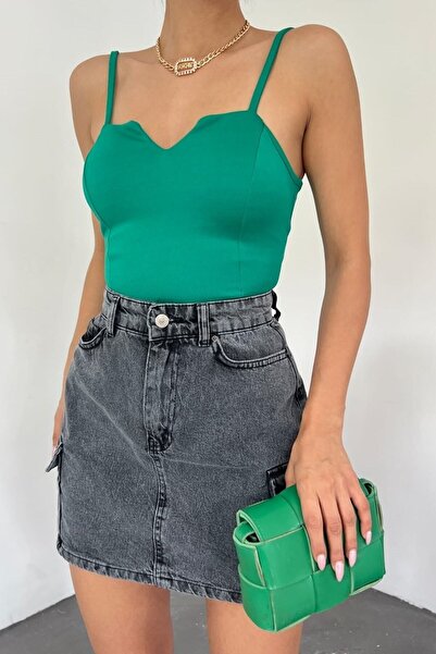 lovebox Γυναικεία πλεκτή κρεπ υφασμάτινη ζαρτιέρα Πράσινη μπλούζα 5076