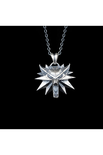 CHARMORA JEWELRY STUDİO 925 Ayar Gümüş Kurt Başı Kolye – Witcher Tarzı Unisex 50 cm Zincir