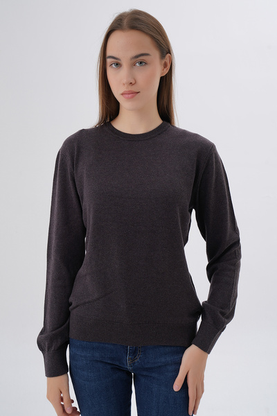 Trist Star Καφέ 100% οργανικό βαμβακερό πλεκτό πουλόβερ με λαιμόκοψη