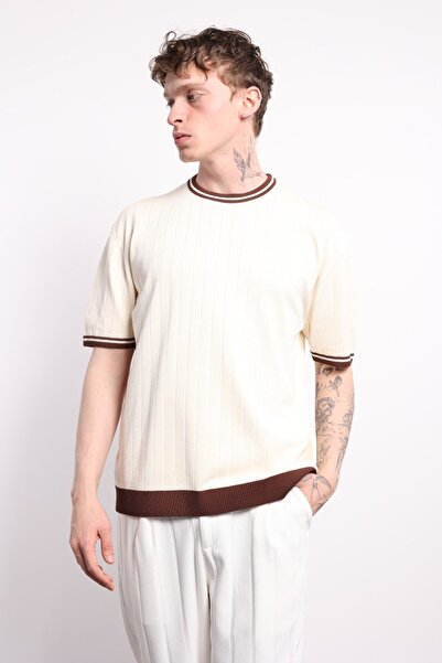 İLKCET MODA Λεπτομέρεια μανίκι γιακά Πλεκτό μπλουζάκι Oversize