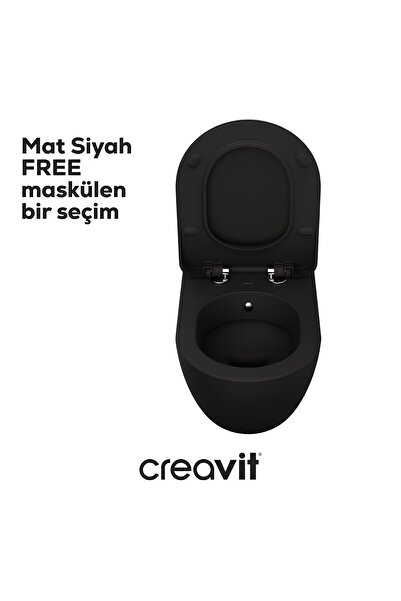 Creavit Free Mat Siyah Kanallı Asma Klozet FE320, Duck Duroplast Yavaş Kapak