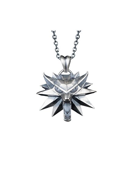 CHARMORA JEWELRY STUDİO 925 Ayar Gümüş Kurt Başı Kolye – Witcher Tarzı Unisex 50 cm Zincir