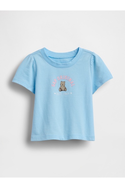 GAP Kız Bebek Açık Mavi Brannan Bear Logo T-Shirt