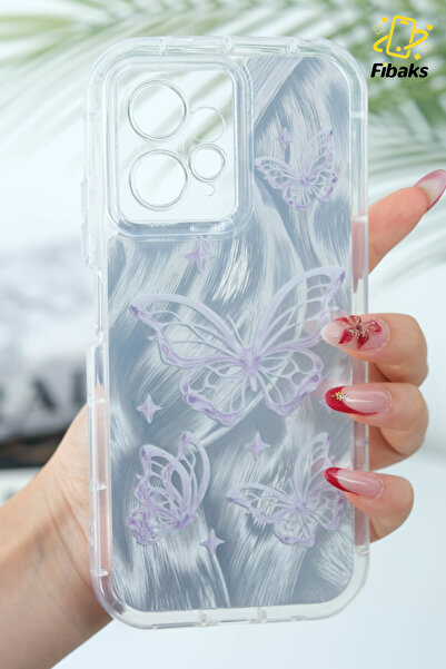 Fibaks Redmi Note 12 4g Case Plug-In Camera Protected Glossy Hologram Butterfly Pattern Shock Absorbing Silicone