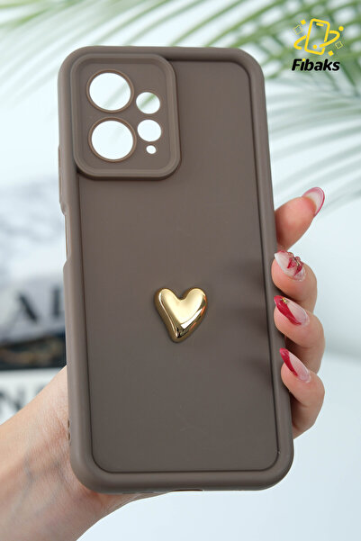 Fibaks Case for Xiaomi Redmi Note 12 3D Heart Design Brown Pattern Soft Camera Protect Cover