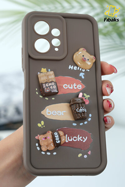 Fibaks Redmi Note 12 4g Case Designed Patterned Camera Protection Teddy Bear Brown Color Soft Silicone Cover