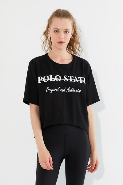 Polo State Tricou oversize imprimat pentru femei negru