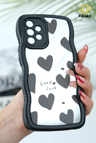 Fibaks Galaxy A32 Uyumlu  Kılıf Aynalı Kalp Desenli Yumuşak Kenarlı Kamera Ko...