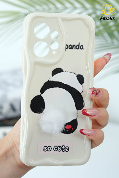Fibaks Redmi Note 12 4g Compatible Case Designed Patterned Camera Protection Panda White Tassel Silicone Cover