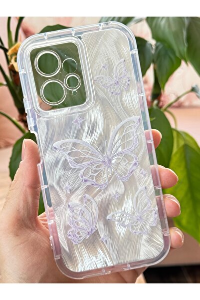 Fibaks Redmi Note 12 4g Case Plug-In Camera Protected Glossy Hologram Butterfly Pattern Shock Absorbing Silicone