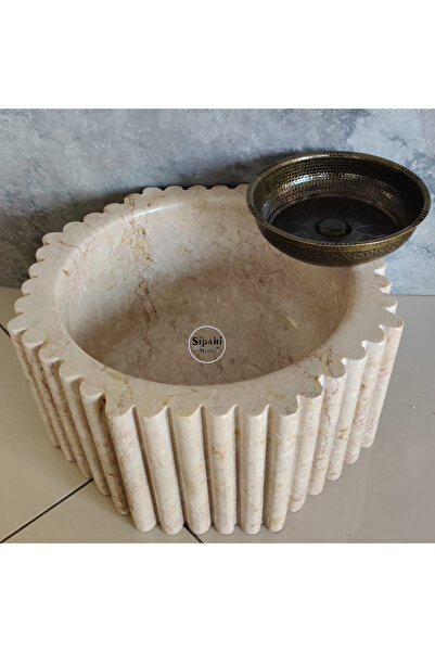 STARMARBLE Rozalya Bej Fitilli Yuvarlak Kurna