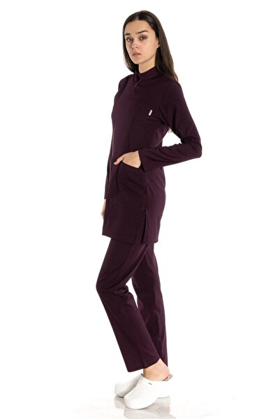 TIPMOD Likralı Patlıcan Moru Tunik Tesettür Takım Hemşire Forması