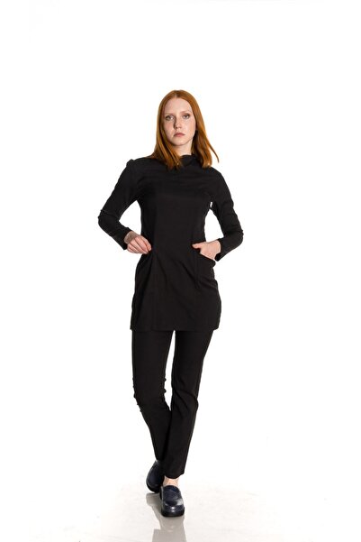 TIPMOD Likralı Siyah Tunik Tesettür Takım Hemşire Forması