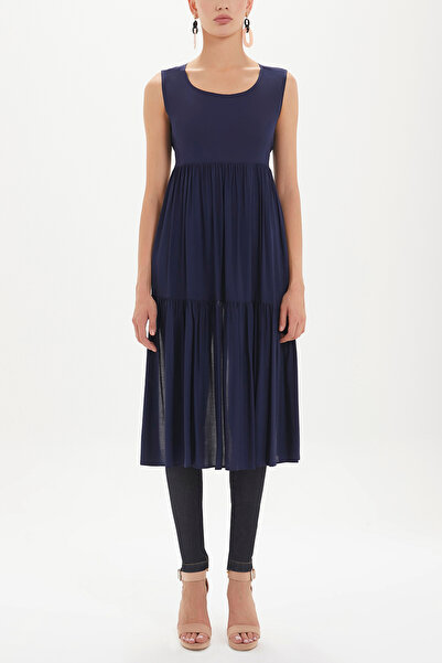 SOCIETA Lacivert Sırt dekolteli kısa kollu midi elbise 92399