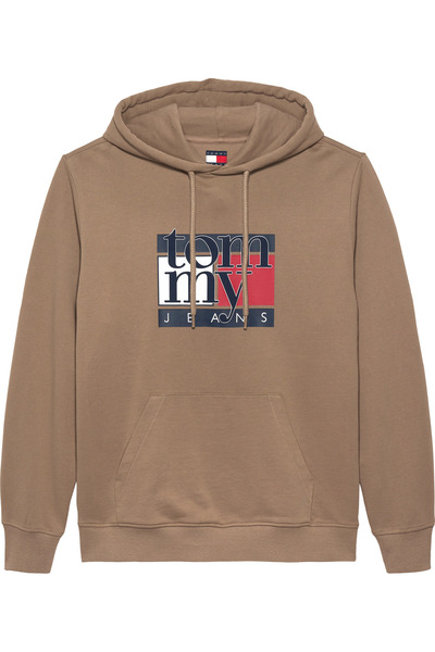Tommy Hilfiger Erkek Marka Logolu Kapüşonlu Şık Görünüşlü Bej Sweatshirt DM0DM22092 AFE