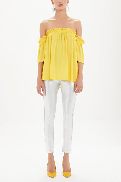 SOCIETA Sarı Lastikli düşük omuz örme bluz 19702