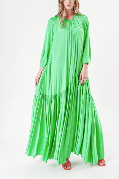 SOCIETA Yeşil Büzgülü bol kesim uzun elbise 94288