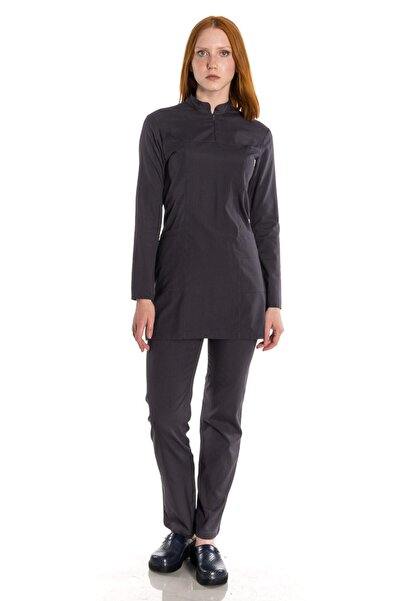 TIPMOD Likralı Gri Tunik Tesettür Takım Hemşire Forması