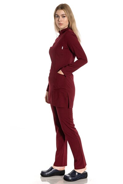 TIPMOD Likralı Bordo Tunik Tesettür Takım Hemşire Forması