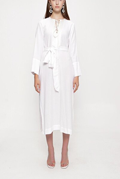 SOCIETA Beyaz Bagcık detaylı elbise 94046