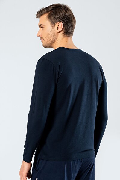 Cacharel Ανδρικό μακρυμάνικο μπλουζάκι με λαιμόκοψη σε σχήμα V 1334/Μπλε ναυτικό