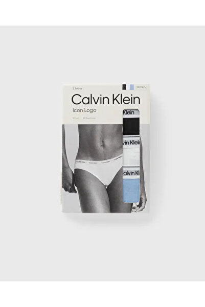 Calvin Klein Kadın Marka Logolu Elastik Bantlı Günlük Kullanıma Uygun Siyah-Beyaz-Mavi Külot 000QD52
