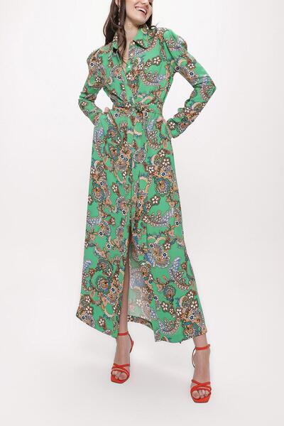 SOCIETA Yeşil Kolları büzgülü gömlek elbise 94170