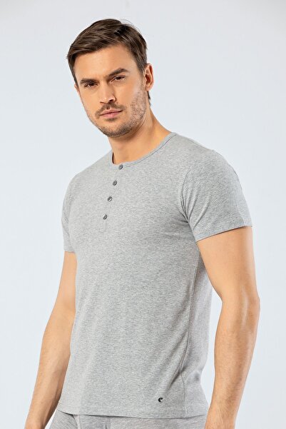 Cacharel Men's Crew Neck Button T-Shirt 1308/Grey