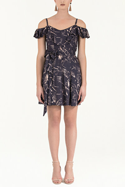 SOCIETA Somon Yakası volanlı askılı mini elbise 92356