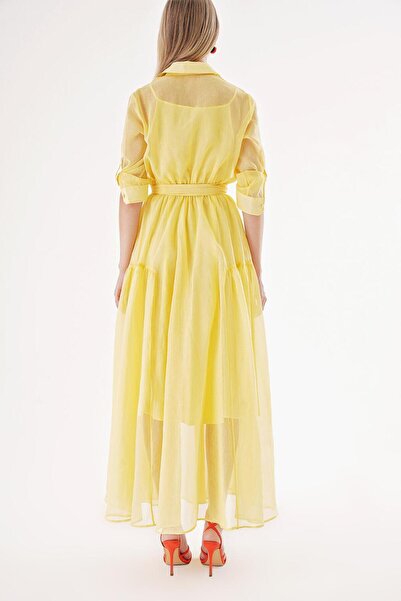 SOCIETA Yellow Elastic Waist Long Shirt Dress 94498