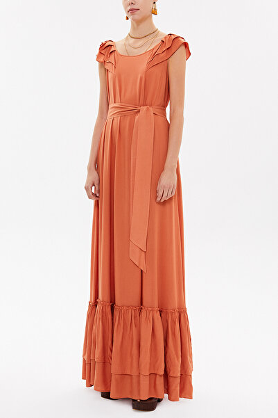 SOCIETA Long Dress with Ruffle Shoulders 92390