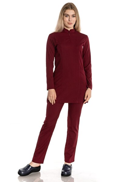 TIPMOD Likralı Bordo Tunik Tesettür Takım Hemşire Forması