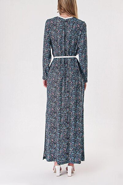 SOCIETA Blue Contrast Piping Detail Long Dress 94110