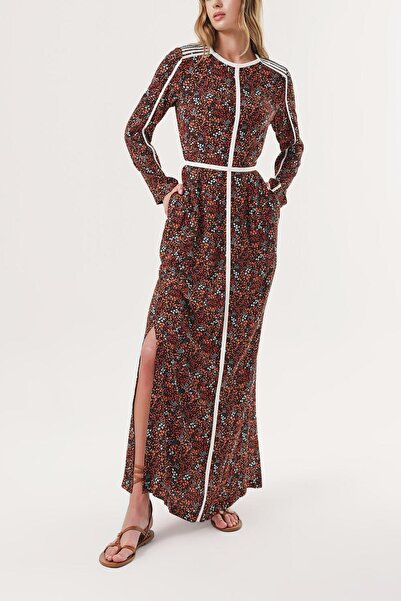 SOCIETA Turuncu Kontrast biye detaylı uzun elbise 94110