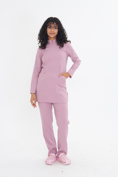TIPMOD Likralı Pudra Pembe Tunik Tesettür Takım Hemşire Forması / Scrubs